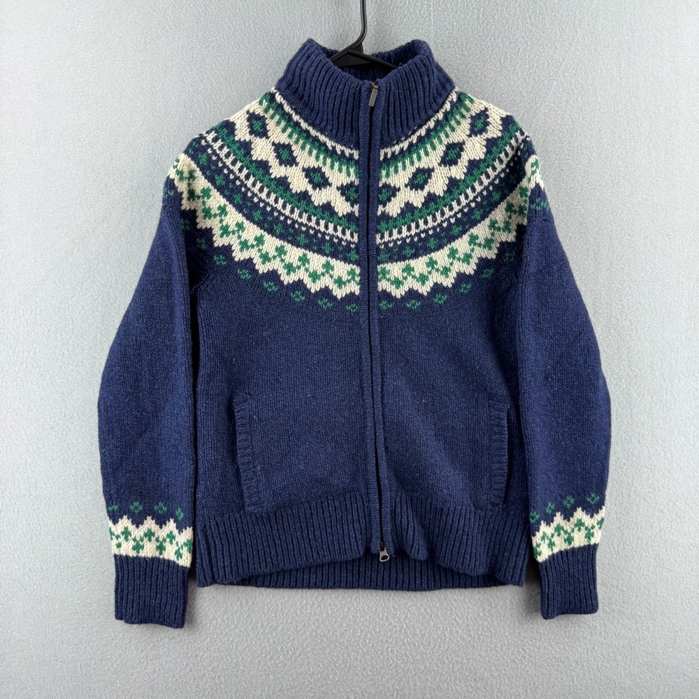 LL Bean Sweater Womens Small Wool Knit Full‎ Zip Fair Isle Mock Neck